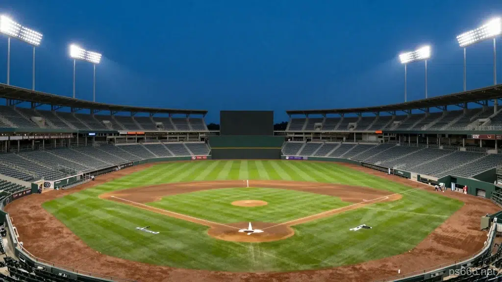 夜間棒球場燈光全景，示意 MLB 賽事